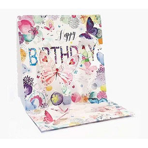Pictura Tarjeta 3D Pop-Up Mariposas - 16x16cm - Tematica de Mariposas - Embolsada Individualmente - Incluido Sobre Blanco - Papel con Certificacion FS