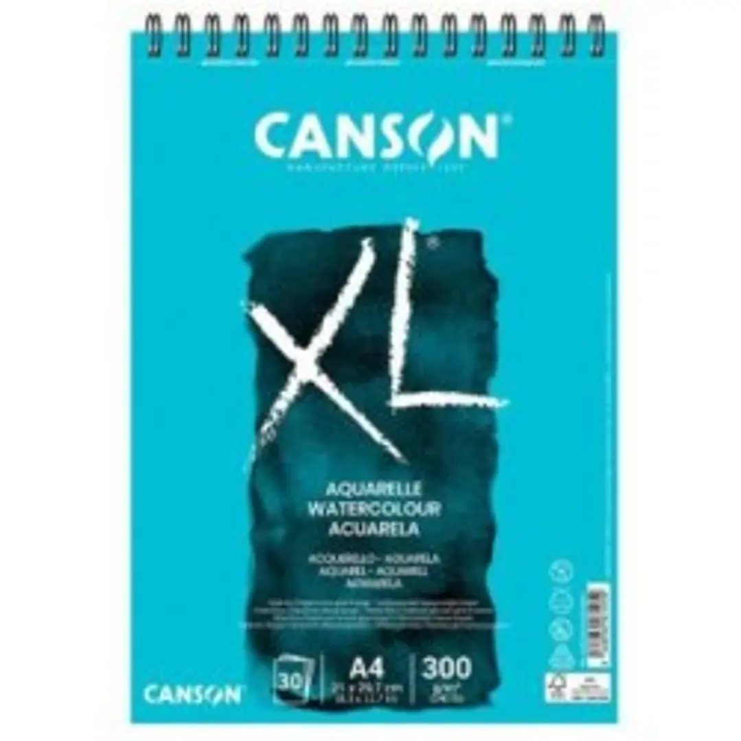 Canson XL Papel de Acuarela Album Espiral de 30 Hojas A5 de 300g - Grano Fino - Color Blanco 1