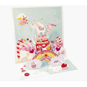 Pictura Tarjeta 3D Pop-Up Unicornio - 16x16cm - Tematica Unicornio - Embolsada Individualmente - Incluido Sobre Blanco - Papel con Certificacion FSC