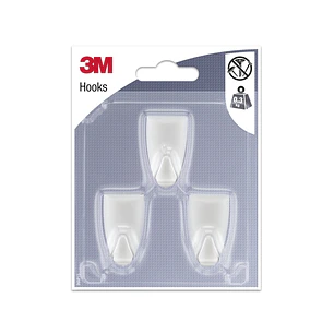 3M Pack de 3 Ganchos Adhesivos Modernos - Formato S - Soporta hasta 0.3kg - Color Blanco