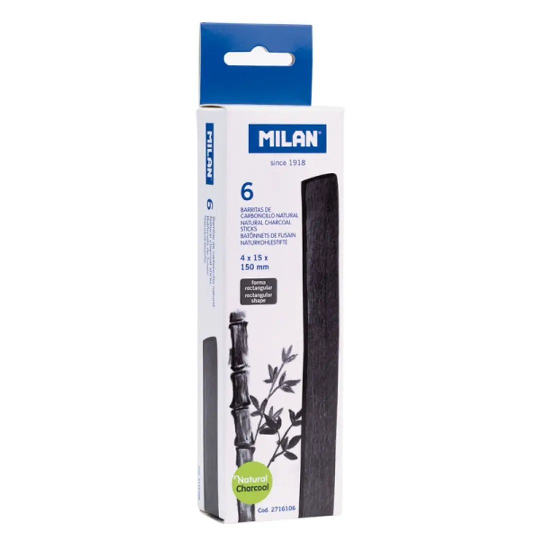 Milan Pack de 6 Barritas de Carboncillo - Natural - Rectangular 15x4mm - Color Negro 1