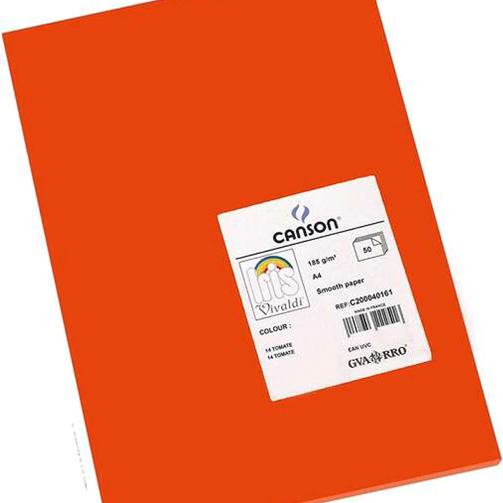 Canson Guarro Pack de 50 Cartulinas Iris A4 de 185g - 21x29.7cm - Color Tomate 1