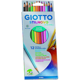 Giotto Stilnovo Acquarell Pack de 12 Lapices de Colores Acuarelables Hexagonales - Mina 3.3 mm - Madera - Colores Surtidos