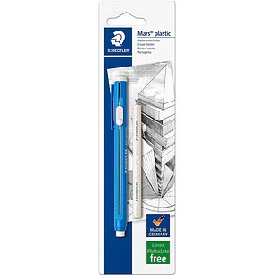 Staedtler Mars Plastic 528 50 Pack de 1 Portagomas en Forma de Lapiz + 1 Goma de Repuesto - Con Cursor para Deslizar la Goma - Sin Ftalatos ni Latex
