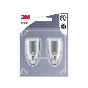 3M Pack de 2 Ganchos Adhesivos Modernos - Formato M - Soporta hasta 0.6kg - Color Gris Metalizado