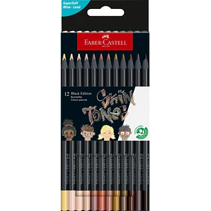Faber-Castell Black Edition Skin Tones Pack de 12 Lapices de Colores Tonos de Piel - Mina Supersuave - Madera Negra - Ideales para Dibujo sobre Papel 