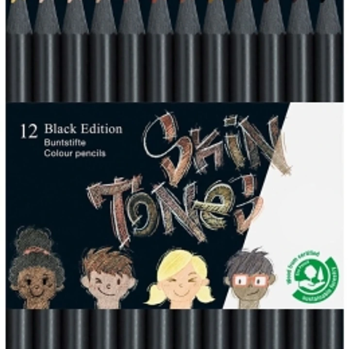 Faber-Castell Black Edition Skin Tones Pack de 12 Lapices de Colores Tonos de Piel - Mina Supersuave - Madera Negra - Ideales para Dibujo sobre Papel  1