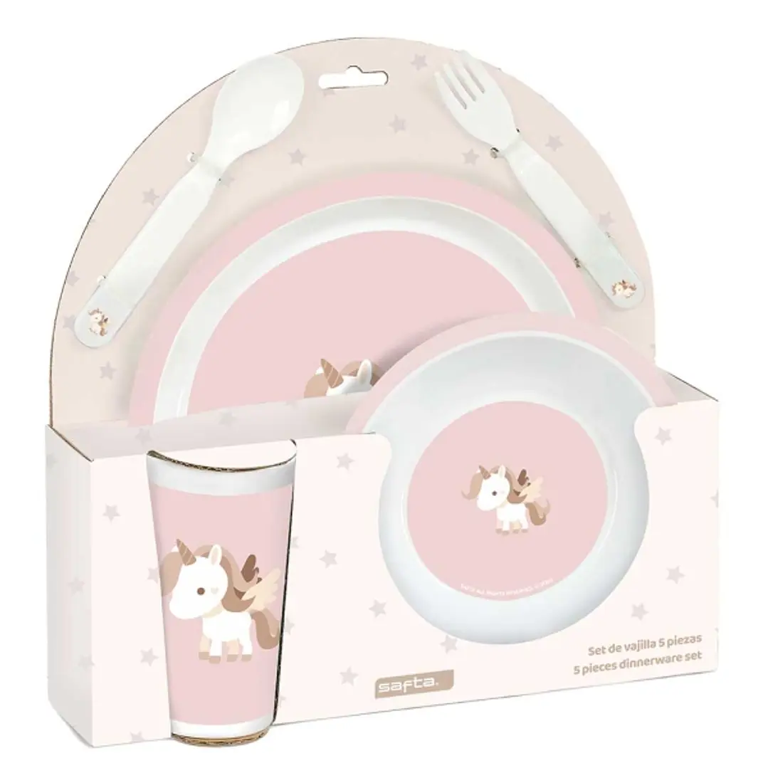 Safta Unicornio Set de Menaje Infantil - PVC sin BPA - 260x90x260mm - Color Rosa 1
