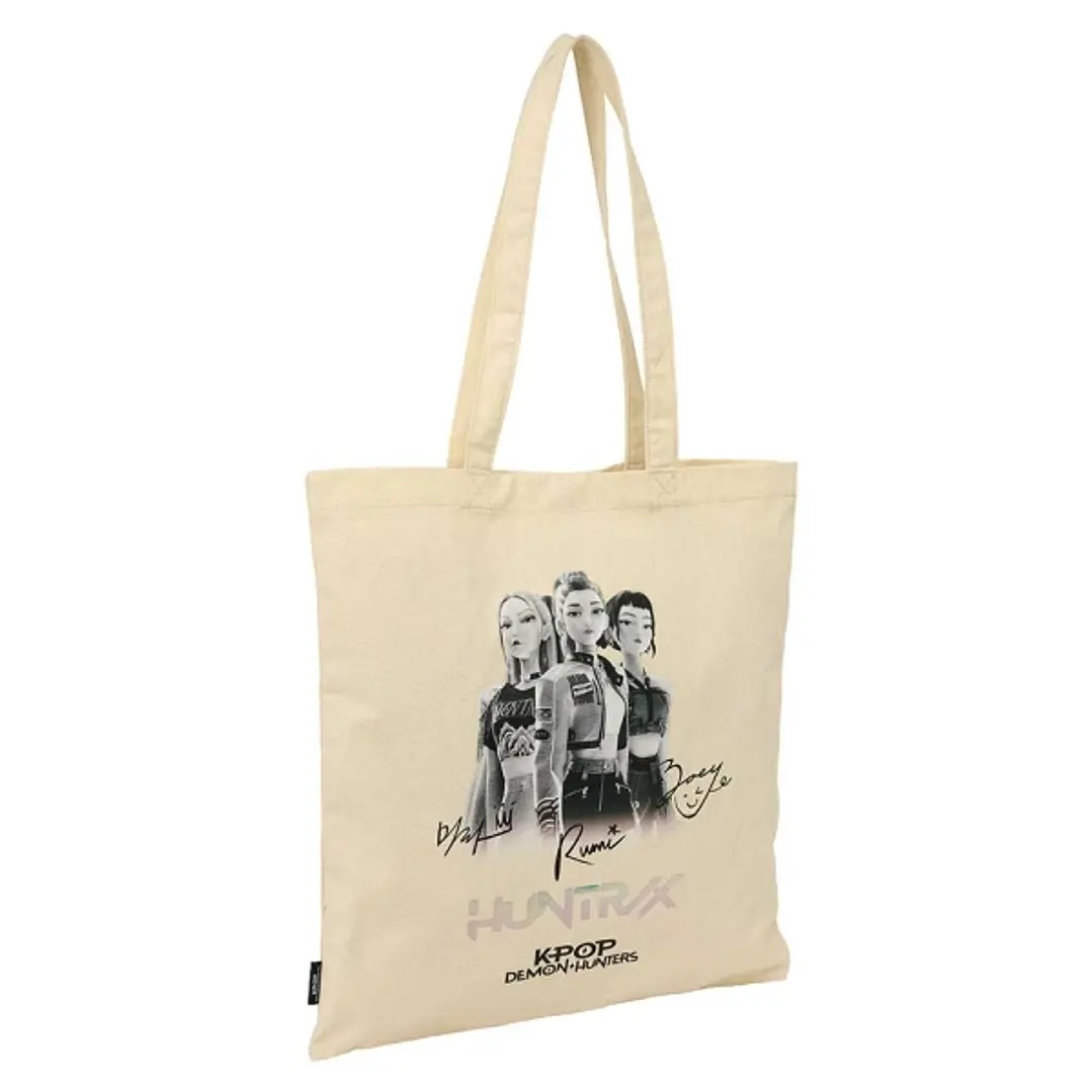 Safta K-Pop Demon Hunters Tour Tote Bag Bolsa de Tela - Asas de Mano - 38x42cm - Color Beige 1