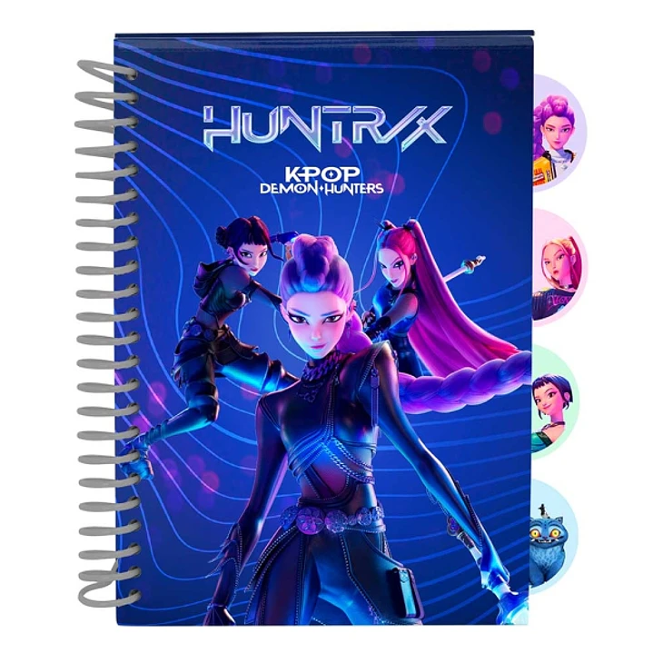 Safta K-Pop Demon Hunters Bloc de Notas - Formato A5 - 80 Hojas de 80 g/m2 - Espiral - Tapas Duras - 4 Separadores Interiores - 14.8x2.1cm - Color Azu 1