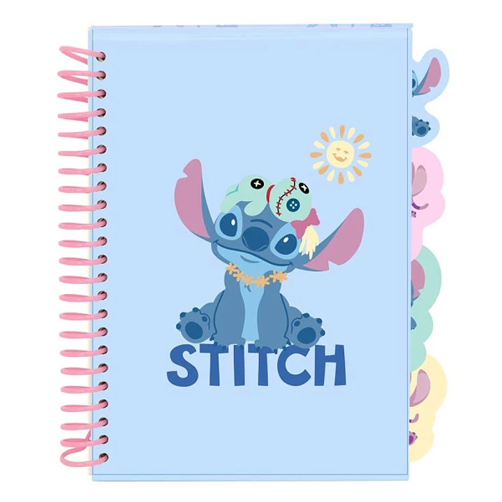 Safta Stitch Bloc de Notas - Formato A5 - 80 Hojas de 80 g/m2 - Espiral - Tapas Duras - 4 Separadores Interiores - 14.8x2.1cm - Color Azul Pastel 1