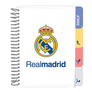 Safta Real Madrid Equipacion 26/27 Bloc de Notas - Formato A5 - 80 Hojas de 80 g/m2 - Espiral - Tapas Duras - 4 Separadores Interiores - 14.8x2.1cm - 