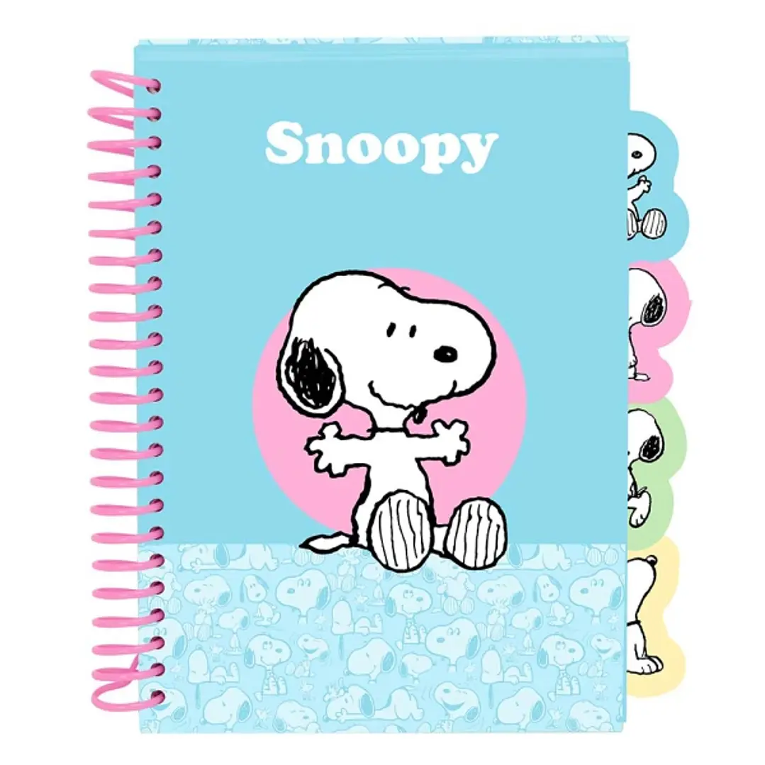 Safta Snoopy Bloc de Notas - Formato A5 - 80 Hojas de 80 g/m2 - Espiral - Tapas Duras - 4 Separadores Interiores - 14.8x2.1cm - Color Azul Claro 1