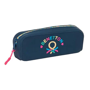 Safta Benetton Drop Portatodo - Cremallera - Silicona - Facil de Limpiar - 0.60L - 185x55x75mm - Color Azul Oscuro