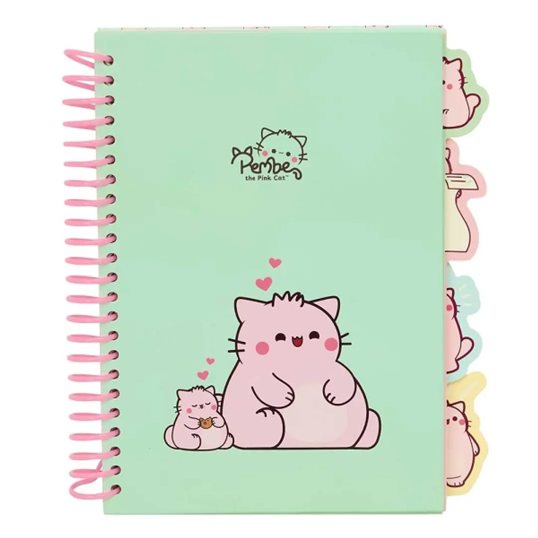 Safta Pembe The Pink Cat Bloc de Notas A5 - Tapas Duras - 80 Hojas - Gramaje 80g/m2 - Incluye 4 Separadores - 148x210mm - Color Menta 1