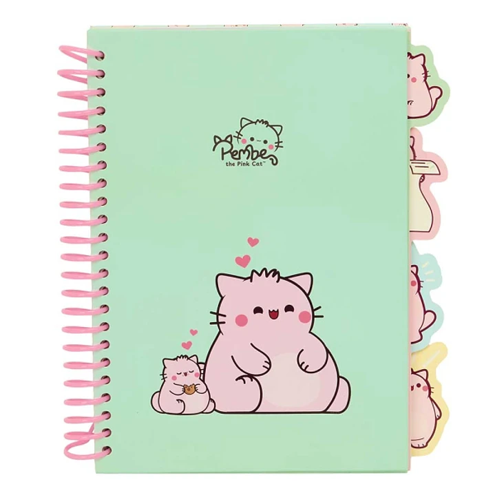 Safta Pembe The Pink Cat Bloc de Notas A5 - Tapas Duras - 80 Hojas - Gramaje 80g/m2 - Incluye 4 Separadores - 148x210mm - Color Menta 1