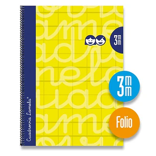 Lamela Cuaderno Espiral con 80 Hojas de 90g/m2 con Margen - Formato Folio - Pauta Cuadrovia de 3mm - Cubierta Extra Dura - Papel Offset Blanco Extra -