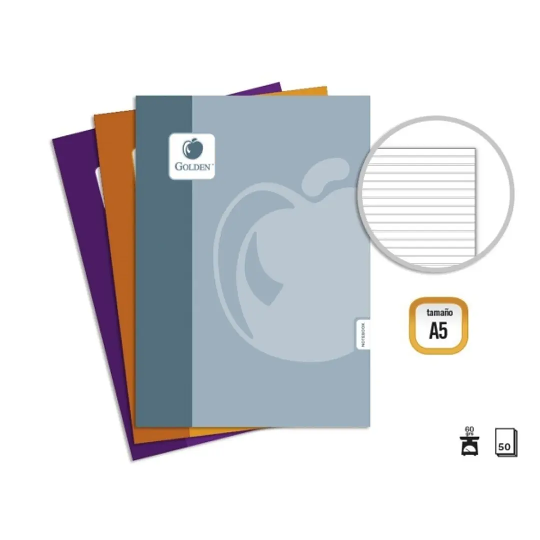 Golden Basic Pack de 10 Libretas Grapadas A5 50 Hojas 60grs Pautada - Colores Surtidos 1