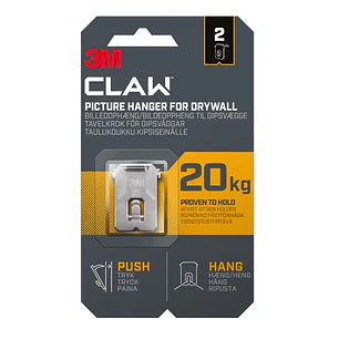 3M Claw Pack de 2 Ganchos de Metal para Paredes de Yeso - Soporta hasta 20 kg - Color Gris/Titanio