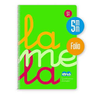 Lamela Cuaderno Espiral con 80 Hojas de 90g/m2 con Margen - Formato Folio - Pauta Cuadrovia de 5mm - Cubierta de Polipropileno - Papel Offset Blanco E