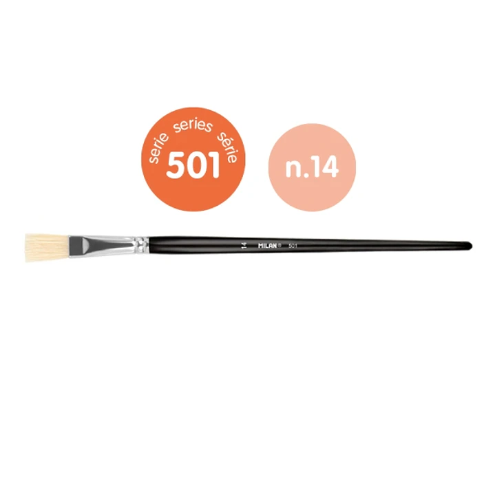 Milan 501 Pack de 6 Pinceles Planos Numero 14 - Bolsa con Colgador - Cerda Natural - Color Negro 1