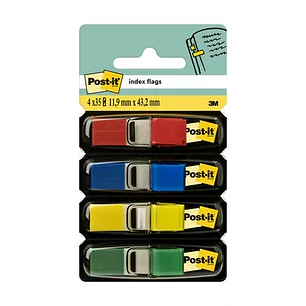Post-it Index Pack de 4 Dispensadores con 35 Marcadores Reposicionables 11.9 x 43.2mm - Adherencia Firme - Para Marcar, Señalar o Destacar Informacion