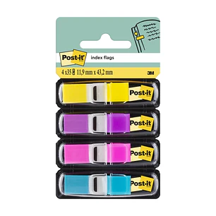 Post-It Index Pack de 4 Dispensadores con 35 Marcadores de Indice Reposicionables - Forma Rectangular - Colores Surtidos