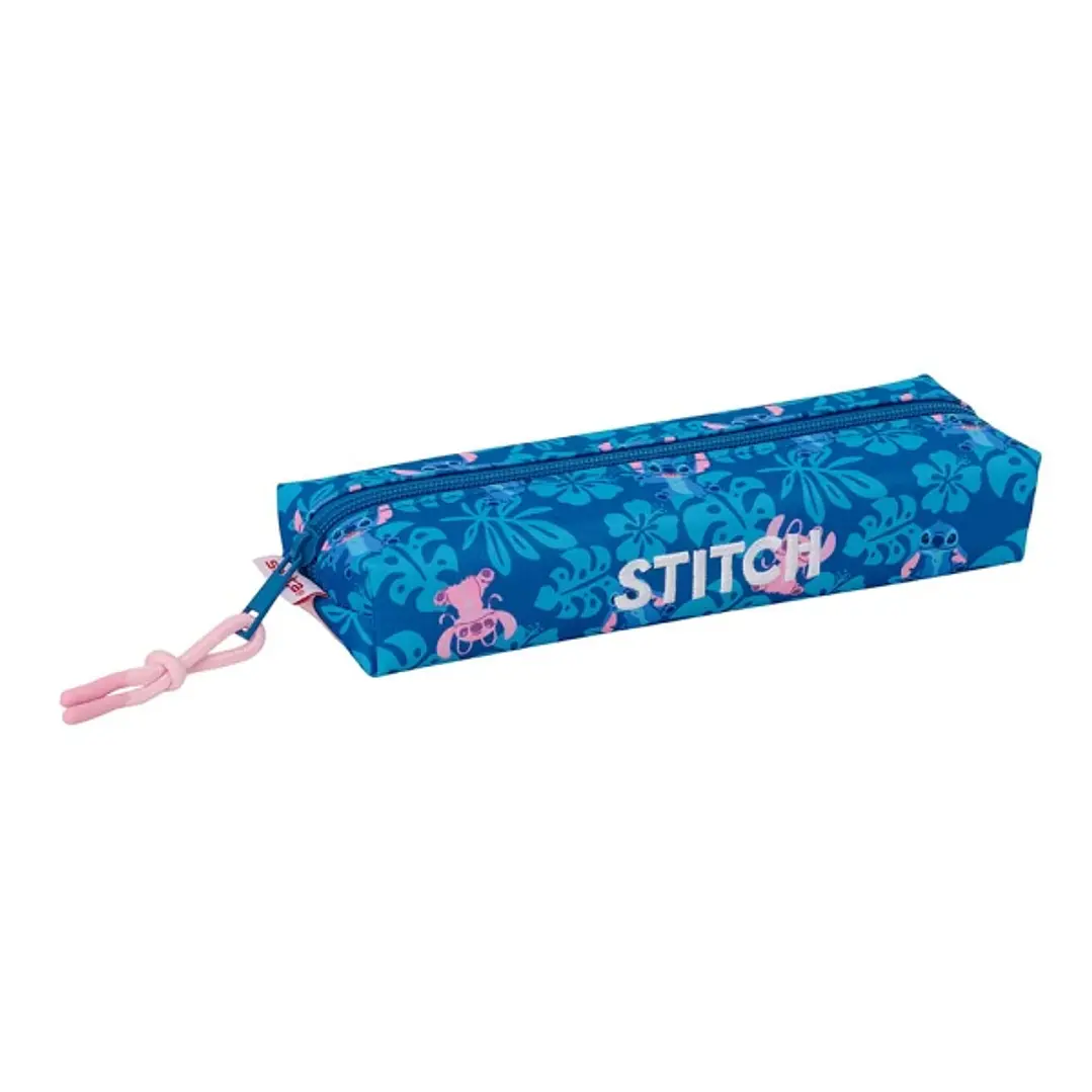Safta Stitch Lio Portatodo Rectangular - Goma Elastica Trasera - Cremallera - 22x4x7cm - Color Azul Oscuro 1