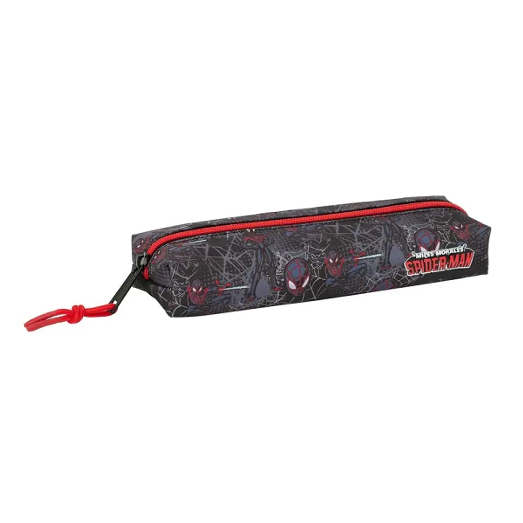 Safta Miles Morales Portatodo - Cremallera - Goma Elastica - 0.53L - 220x70x40mm - Color Negro y Rojo 1