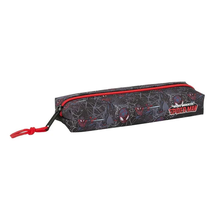 Safta Miles Morales Portatodo - Cremallera - Goma Elastica - 0.53L - 220x70x40mm - Color Negro y Rojo 1