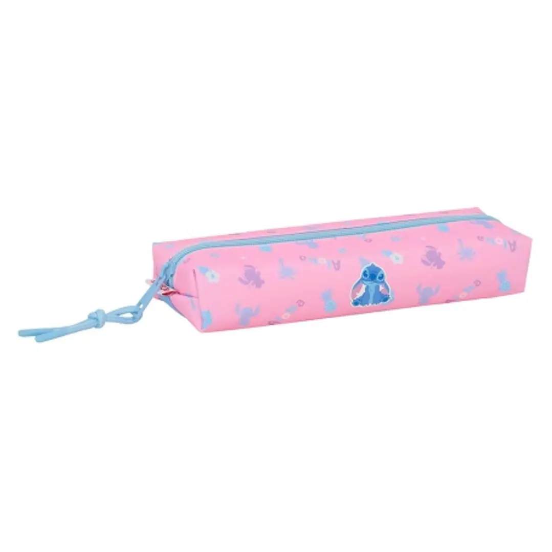 Safta Stitch Bright Portatodo - Cremallera - Goma Elastica - 0.53L - Acabado Brillante - 220x70x40mm - Color Rosa 1