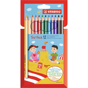 Stabilo Trio Thick Pack con 12 Lapices de Colores - Mina de 4.2mm - Forma Triangular - Colores Surtidos