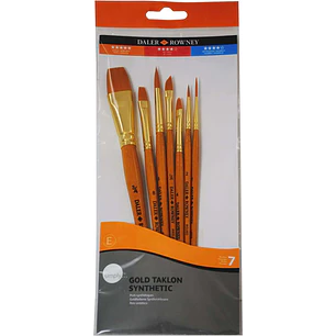 Daler Rowney Simply Pack de 7 Pinceles Sinteticos - Diseño Ergonomico - Oro Taklon - Color Naranja