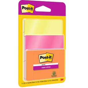 Post-It Super Sticky Pack de 3 Blocs de 45 Notas Adhesivas Reposicionables - Forma Cuadrada - Colores Surtidos