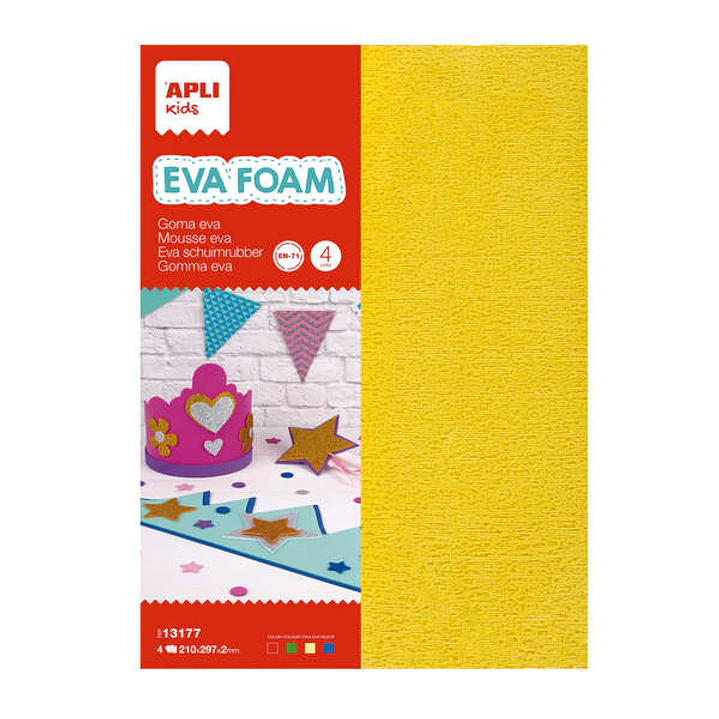 Apli Goma Eva Toalla - Medida A4 - 4 Hojas - Colores Rojo, Verde, Amarillo y Azul 1