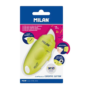 Milan Serie Acid Capsule Cutter de Hoja Ceramica Reemplazable - Tamaño Bolsillo - Diseño Ergonomico - Sistema de Bloqueo - Color Amarillo