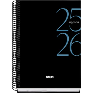 Dohe System Agenda Escolar 25/26 Espiral A5 - Dia Pagina - Papel 70g/m2 - Cubierta de Carton Plastificado - Color Negro