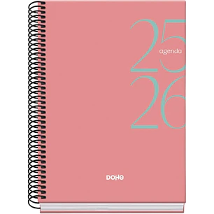 Dohe System Agenda Escolar 25/26 Espiral A5 - Dia Pagina - Papel 70g/m2 - Cubierta de Carton Plastificado - Color Rosa