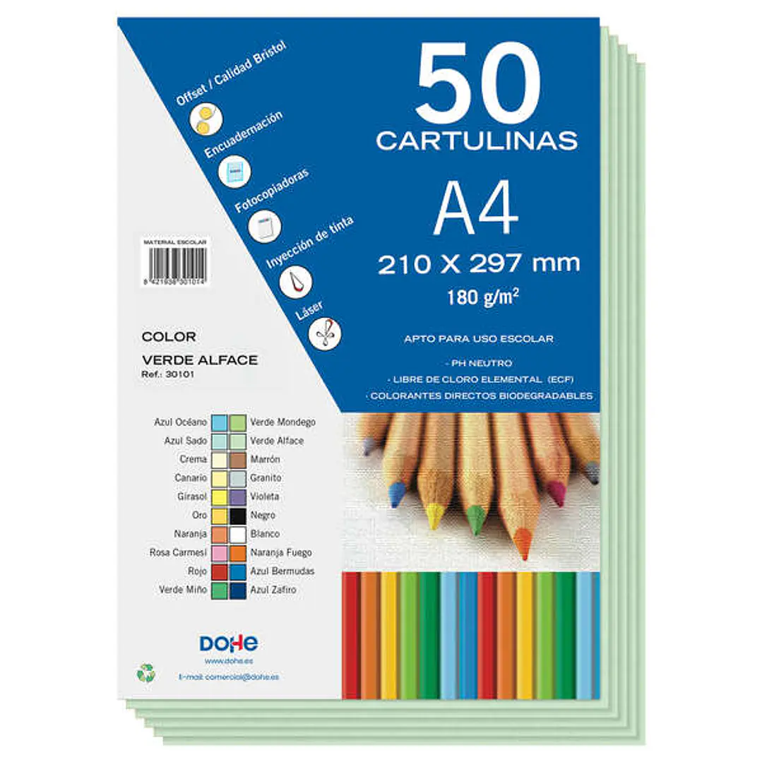 Dohe Cartulinas de Colores de 180 G/M2 - Tamaño A4 - PH Neutro - Libres de Cloro Elemental - Colorantes Biodegradables 1