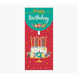 Pictura Tarjeta Money Cards - 9.6x21.3cm - Tematica Tarta de Cumpleaños - Embolsada Individualmente - Incluye Sobre Blanco - Papel con Certificacion F