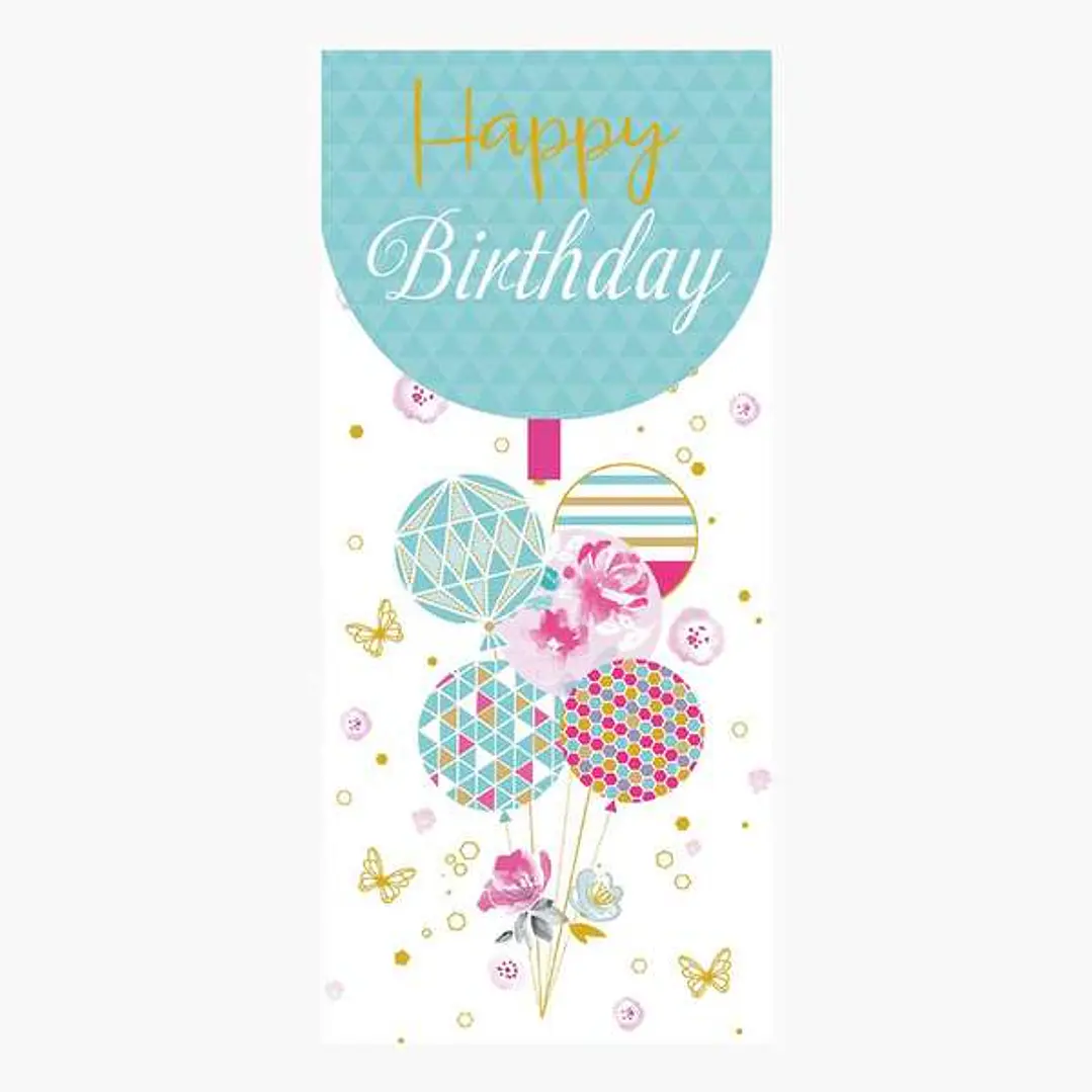 Pictura Tarjeta Money Cards - Tarjeta de Regalo Vertical - Tematica Globos - 9.6x21.3cm - Embolsada Individualmente - Incluido Sobre Blanco - Papel co 1