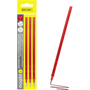 Online MagiXX L Pack de 3 Recambios de Tinta Gel Borrable - Trazo de 0.7mm - Color Rojo