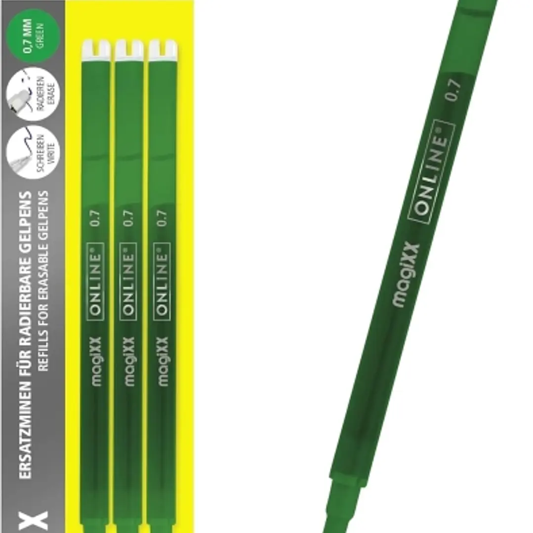 Online MagiXX Pack de 3 Recambios de Tinta Gel Borrable - Trazo de 0.7mm - Color Verde 1