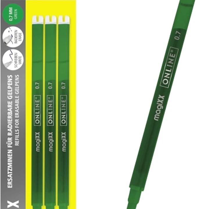 Online MagiXX Pack de 3 Recambios de Tinta Gel Borrable - Trazo de 0.7mm - Color Verde 1