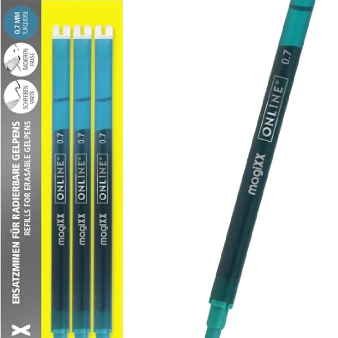 Online MagiXX Pack de 3 Recambios de Tinta Gel Borrable - Trazo de 0.7mm - Color Turquesa 1