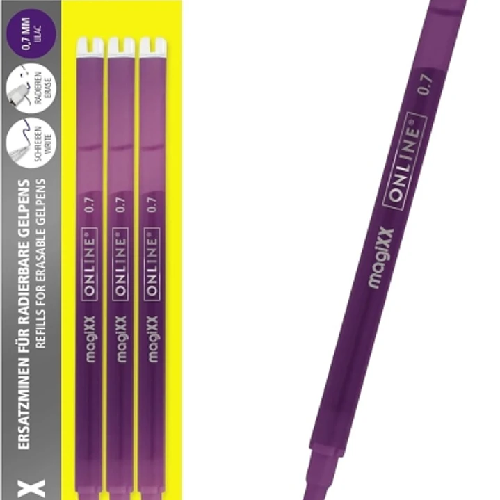 Online MagiXX Pack de 3 Recambios de Tinta Gel Borrable - Trazo de 0.7mm - Color Lila 1