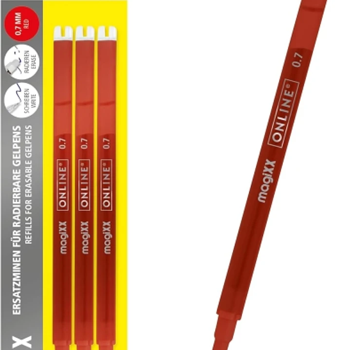Online MagiXX Pack de 3 Recambios de Tinta Gel Borrable - Trazo de 0.7mm - Color Rojo 1