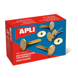 Apli Encuadernadores Metalicos con Arandela - 30mm - Incluyen Arandela para Embellecer y Evitar Rozaduras - Caja de 100 Unidades