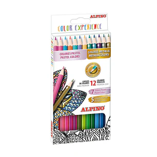Alpino Color Experience Pack de 12 Lapices de Colores Premium Colores Pastel y Metalicos - Mina Premium para Pintado Suave y Degradado - Colores Surti
