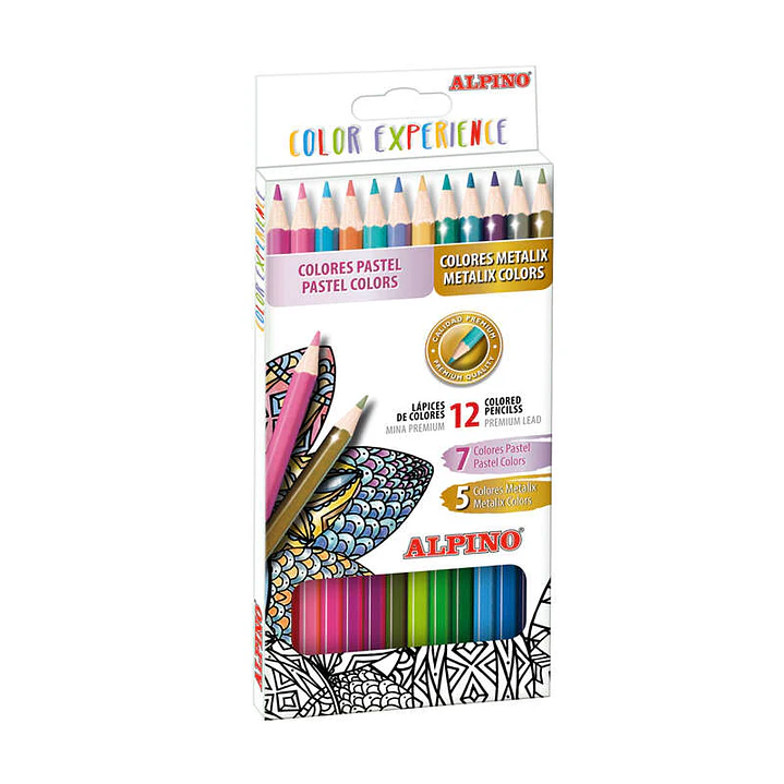 Alpino Color Experience Pack de 12 Lapices de Colores Premium Colores Pastel y Metalicos - Mina Premium para Pintado Suave y Degradado - Colores Surti 1